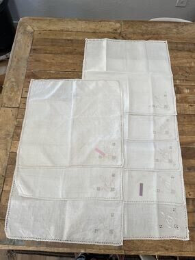 Off White Floral Embroidered Cottagecore Linen Napkins 16" x 16" Set of 8